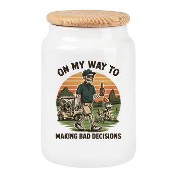 Golf Humor On My Way To Making Bad Decisions  - Keksdose mit Holzdeckel - Weiß - Vorne