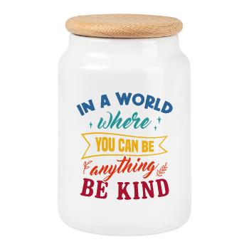 In A World Where You Can Be Anything Be Kind Art - Cookie Jar with Wooden Lid - white - Front
