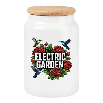 Electric Garden Hummingbirds Roses Nature Motif - Cookie Jar with Wooden Lid - white - Front