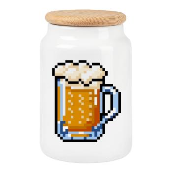 Bierglas Pixel Art – Retro Bier Design - Keksdose mit Holzdeckel - Weiß - Vorne