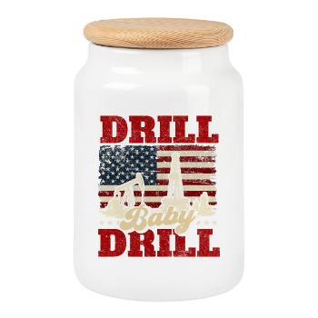 Drill Baby Bohrer Ölfeldarbeiter - Keksdose mit Holzdeckel - Weiß - Vorne