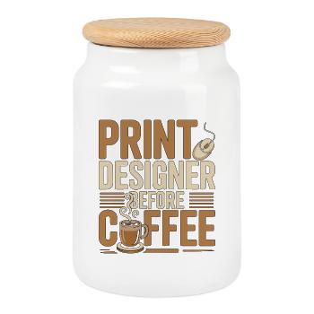 Designer d’impression avant graphiste Amant du café - Boîte à biscuits avec couvercle en bois - blanc - Devant