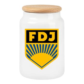 FDJ - Freie Deutsche Jugend Logo (dreifarbig) - Keksdose mit Holzdeckel - Weiß - Vorne