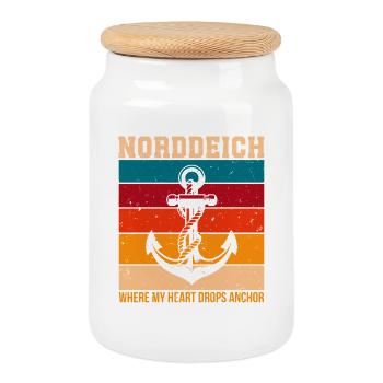 NORDDEICH WO MEIN HERZ VERANKERT IST Lustig - Keksdose mit Holzdeckel - Weiß - Vorne