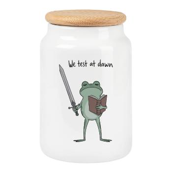 Dawnbound Frog Knight Reads - Cookie Jar with Wooden Lid - white - Front
