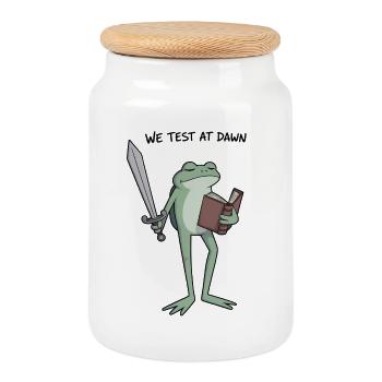 Dawnbound Frog Knight - Cookie Jar with Wooden Lid - white - Front