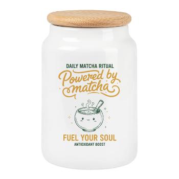 Rituel quotidien du matcha alimenté par le matcha alimente votre - Boîte à biscuits avec couvercle en bois - blanc - Devant