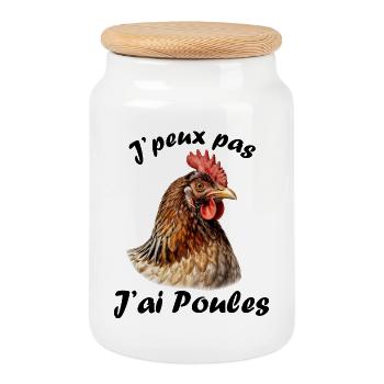 Je peux pas j'ai poules - Boîte à biscuits avec couvercle en bois - blanc - Devant