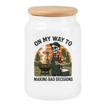 Grillen Humor On My Way To Making Bad Decisions  - Keksdose mit Holzdeckel - Weiß - Vorne