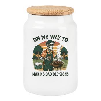 Grillen Humor On My Way To Making Bad Decisions  - Keksdose mit Holzdeckel - Weiß - Vorne