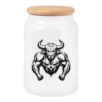 Bull Taurus Bodybuilding - Boîte à biscuits avec couvercle en bois - blanc - Devant