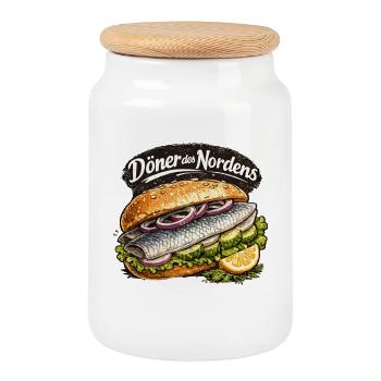  Döner Des Nordens Lustiger Fischbrötchen Spruch - Keksdose mit Holzdeckel - Weiß - Vorne