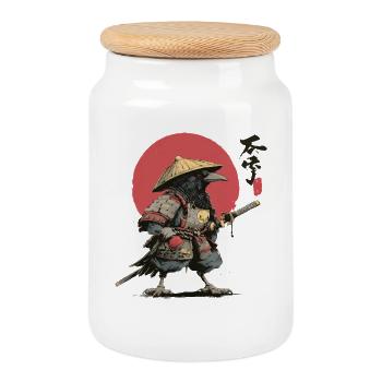 Krähen-Samurai: Roter Sonnenkrieger - Keksdose mit Holzdeckel - Weiß - Vorne