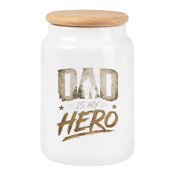 Papa Hero – Father Figure Graphic - Cookie Jar with Wooden Lid - white - Front