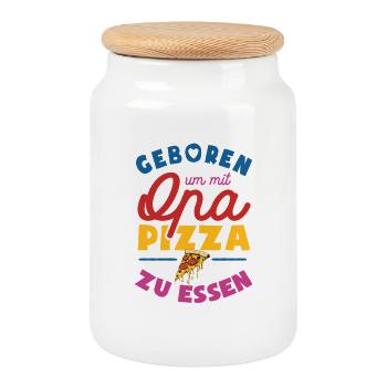 Geboren um mit Opa Pizza zu essen - Keksdose mit Holzdeckel - Weiß - Vorne