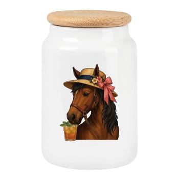 Derby de courses de chapeaux style fête - Boîte à biscuits avec couvercle en bois - blanc - Devant