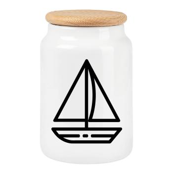 voilier - Boîte à biscuits avec couvercle en bois - blanc - Devant