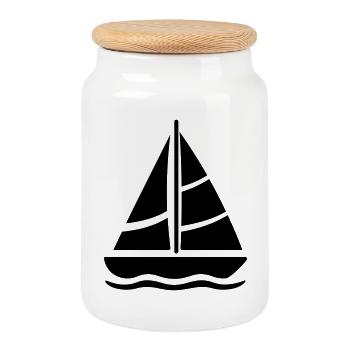 voilier - Boîte à biscuits avec couvercle en bois - blanc - Devant