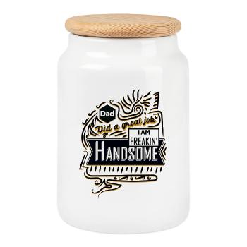 Papa Stolz: Freakin' Handsome Spruch - Keksdose mit Holzdeckel - Weiß - Vorne