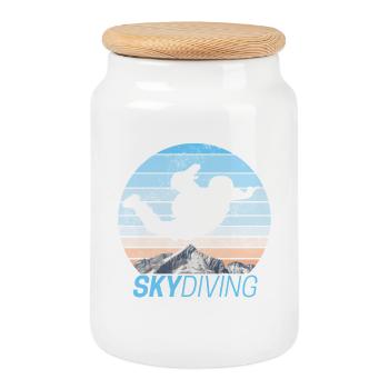 Parachutisme Coucher de soleil - Boîte à biscuits avec couvercle en bois - blanc - Devant