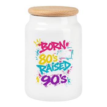 80s Boombox Neon Graffiti - Cookie Jar with Wooden Lid - white - Front