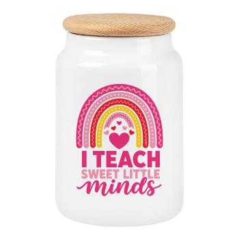 J’enseigne le t-shirt de professeur Sweet Little Minds - Boîte à biscuits avec couvercle en bois - blanc - Devant