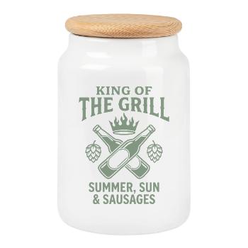 King of the Grill Soleil d’été et saucisses - Boîte à biscuits avec couvercle en bois - blanc - Devant