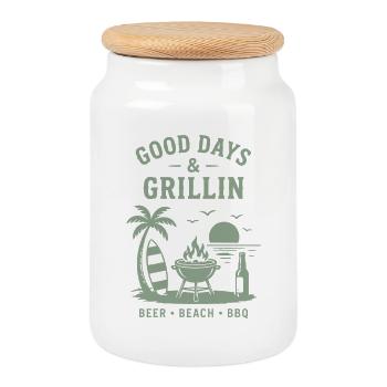 Good Days and Grillin Beer Beach BBQ - Cookie Jar with Wooden Lid - white - Front