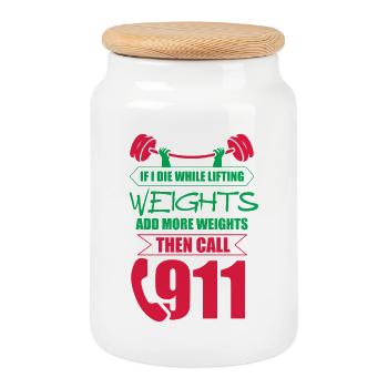 weightlifting weightlifting bodybuilding - Cookie Jar with Wooden Lid - white - Front
