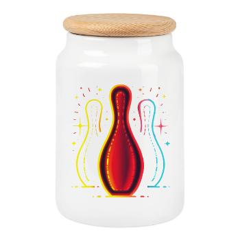 Vintage Bowling - Boîte à biscuits avec couvercle en bois - blanc - Devant