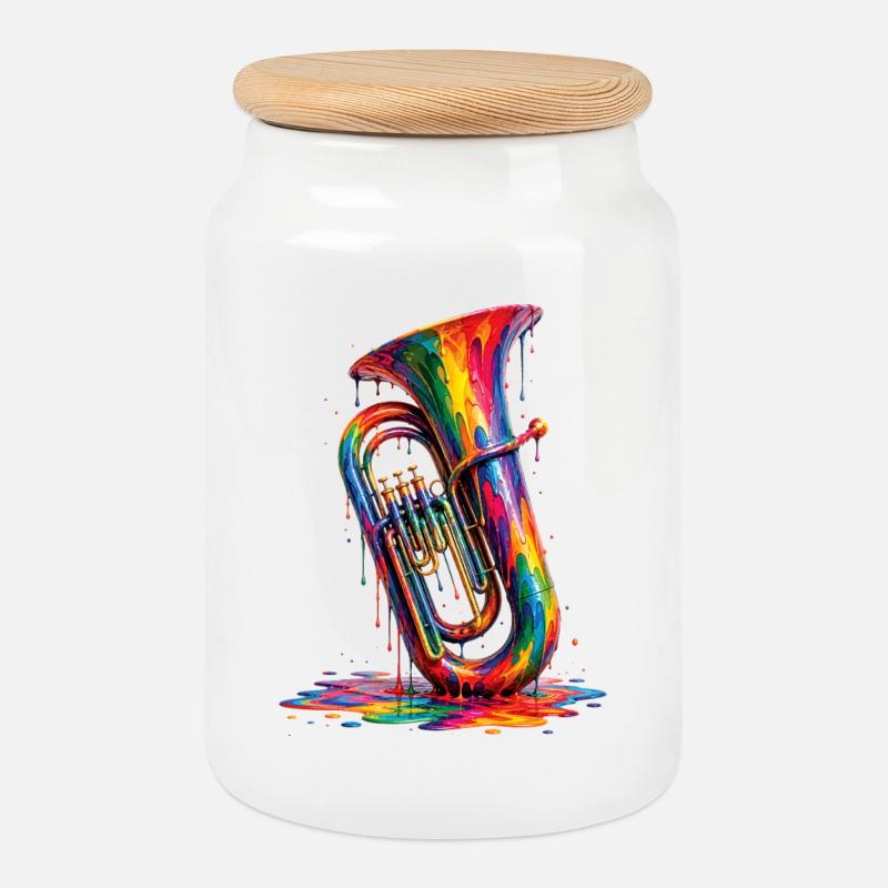 Tuba mit tropfender Farbe - Keksdose mit Holzdeckel - Weiß