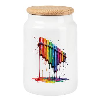 Pan flute with dripping paint - Cookie Jar with Wooden Lid - white - Front