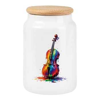 Viola with dripping paint - Cookie Jar with Wooden Lid - white - Front