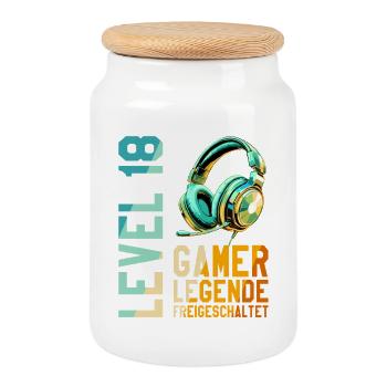 18. Geburtstag Junge Mädchen Gaming Level 18 Jahre - Keksdose mit Holzdeckel - Weiß - Vorne