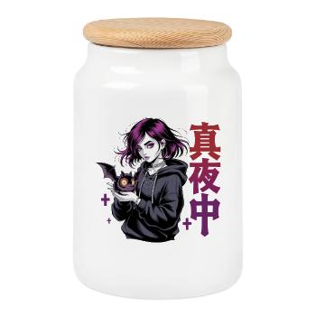 真夜中 Fille d’anime gothique Midnight Bat Gothic - Boîte à biscuits avec couvercle en bois - blanc - Devant
