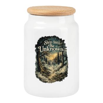 Step Into The Unknown Adventure Forest Nature - Cookie Jar with Wooden Lid - white - Front