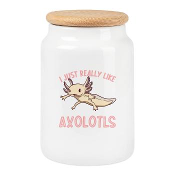 J’adore mon Axolotl Arlequin - Boîte à biscuits avec couvercle en bois - blanc - Devant