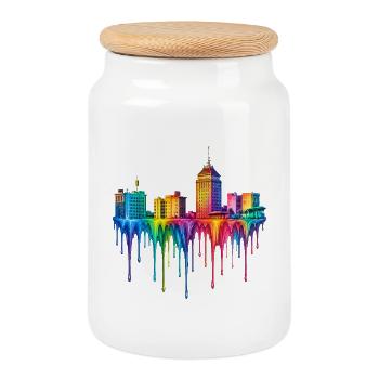 Fresno California Tropfende Farbe - Keksdose mit Holzdeckel - Weiß - Vorne