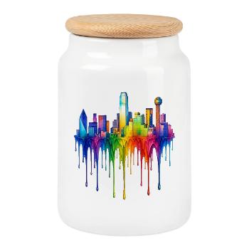Dallas, Texas – Peinture dégoulinante - Boîte à biscuits avec couvercle en bois - blanc - Devant