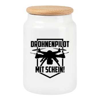 drohnenpilot, drohnenführerschein - Keksdose mit Holzdeckel - Weiß - Vorne