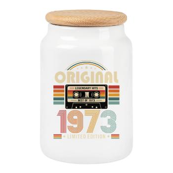 53. Geburtstag Geschenk Mann Kassette Best of 1973 - Keksdose mit Holzdeckel - Weiß - Vorne