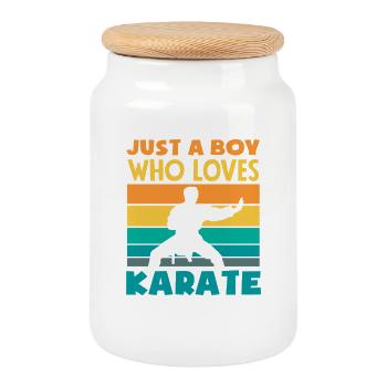 Juste un garçon qui adore les arts martiaux rétro de karaté - Boîte à biscuits avec couvercle en bois - blanc - Devant