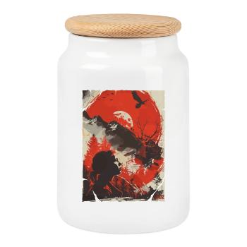 Silhouette de la Nature Sauvage de la Lune Rouge - Boîte à biscuits avec couvercle en bois - blanc - Devant