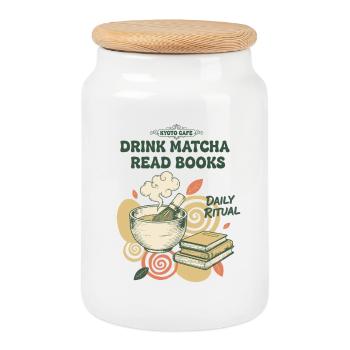 Buvez du matcha, lisez des livres, rituel quotidien, matcha de Kyoto - Boîte à biscuits avec couvercle en bois - blanc - Devant