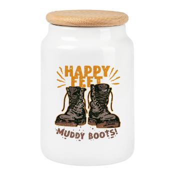 Wandertag Wandern Happy Feet Muddy Boots - Keksdose mit Holzdeckel - Weiß - Vorne