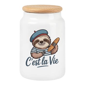 C’est La Vie Shirt mit Faultier Frankreich Urlaub - Keksdose mit Holzdeckel - Weiß - Vorne