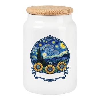 Let it Gogh Funny Vincent Van Gogh Starry Night - Cookie Jar with Wooden Lid - white - Front
