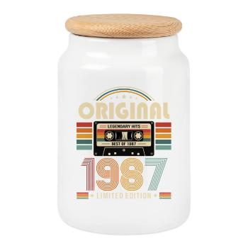 Cassette cadeau de mariage pour le 39e anniversaire Meilleur de 1987 - Boîte à biscuits avec couvercle en bois - blanc - Devant