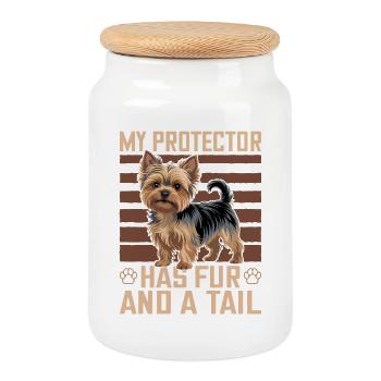 Yorkshire Terrier Yorkie Dog Breed - Cookie Jar with Wooden Lid - white - Front