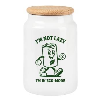 Not lazy | Eco Mode Humor - Cookie Jar with Wooden Lid - white - Front
